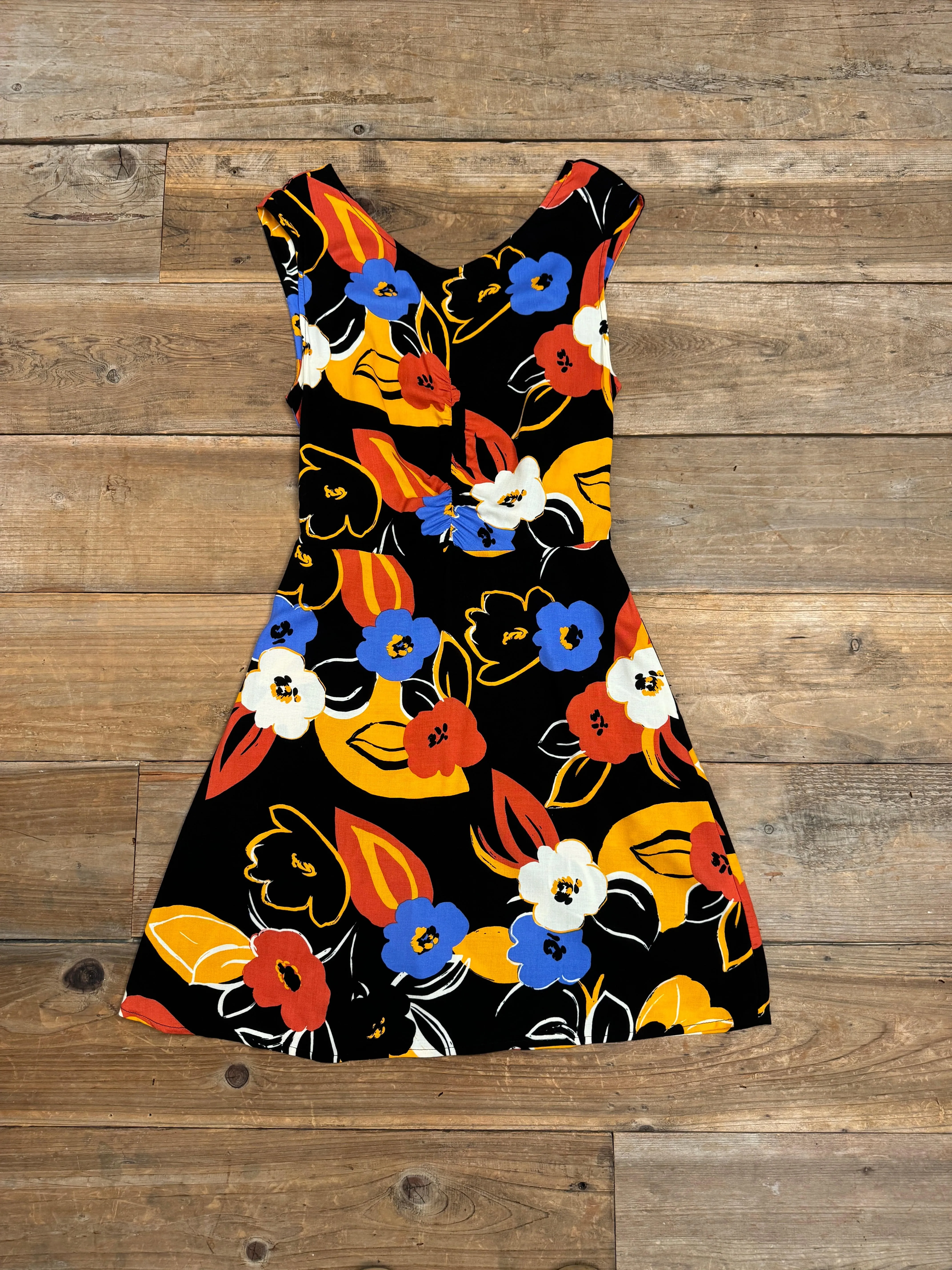 Archie Dress in Abstract Floral Artisanal-Detail