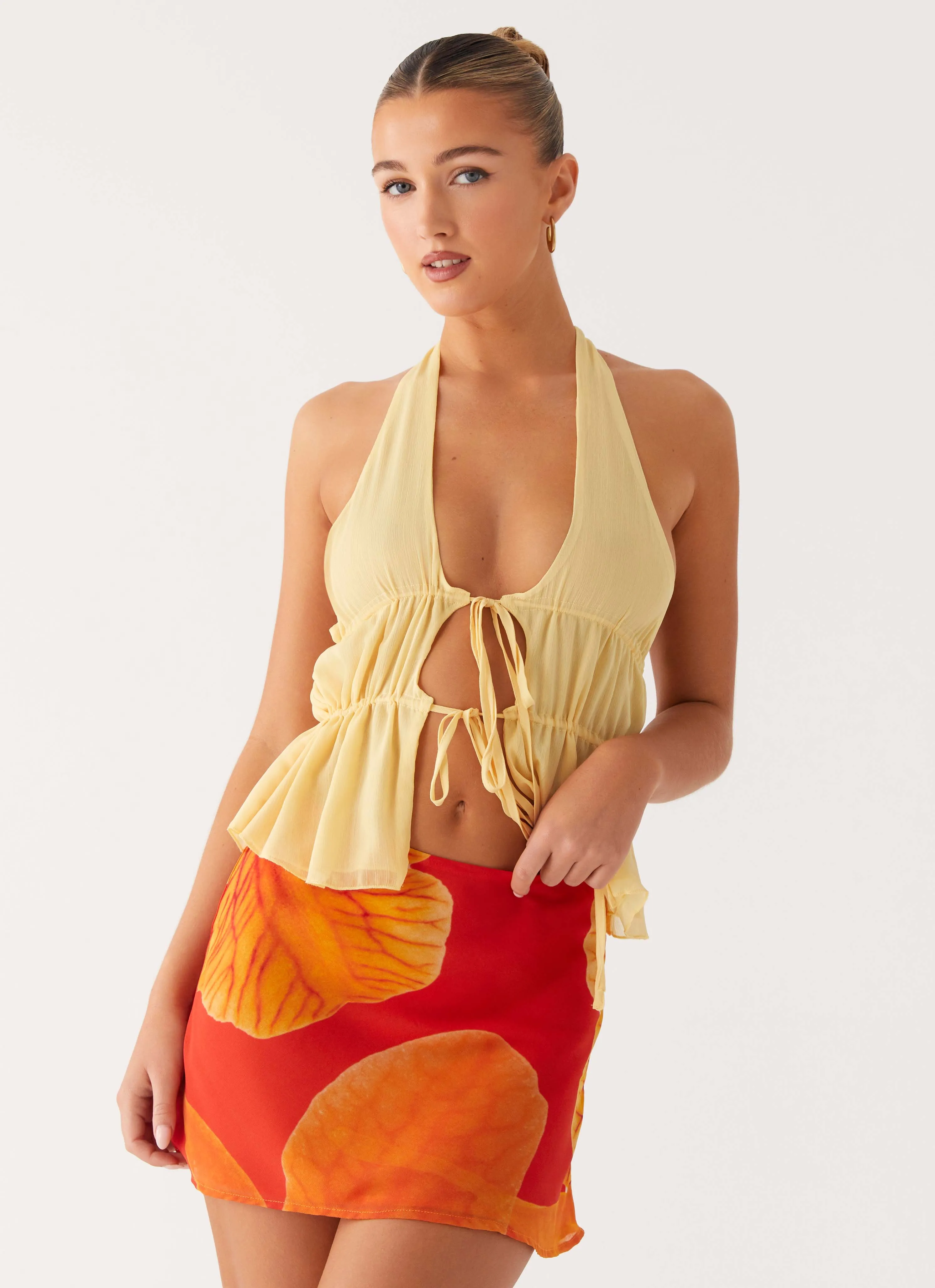 Breezy Palms Mini Skirt - Serene Orange Durable Material