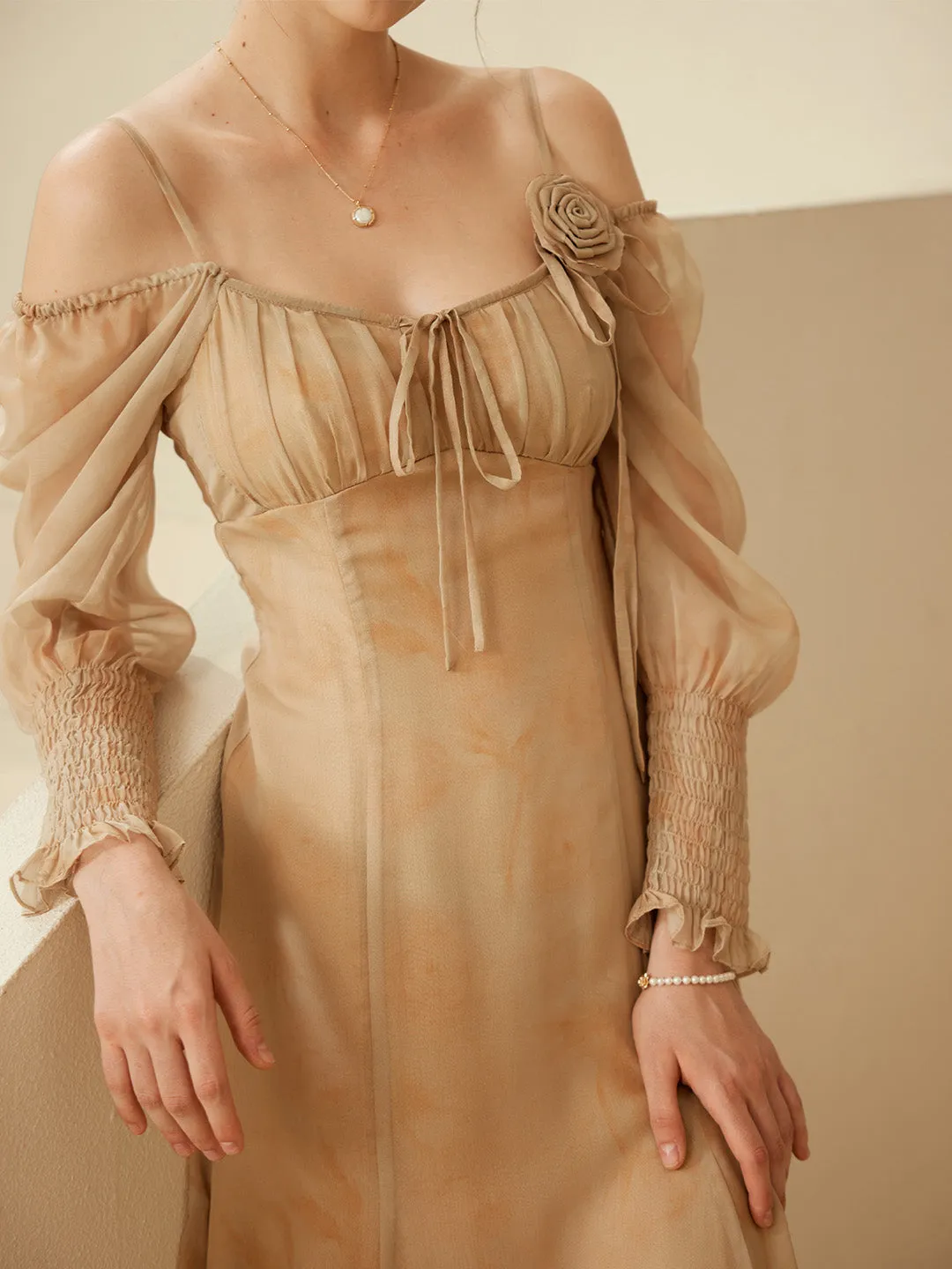 Aadhya Elegant Square Neck Balloon Sleeve Dress Straight-Cut Soft Cut