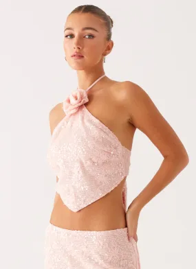Airflow Vents Queenie Sequin Halter Top - Pink