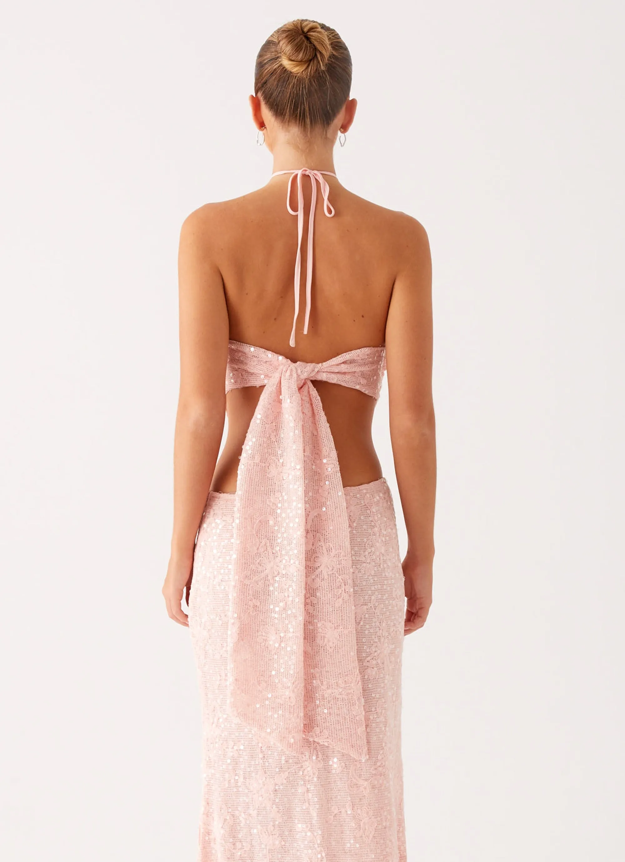 Queenie Sequin Halter Top - Pink Tunic top Non Chafing Side Seams