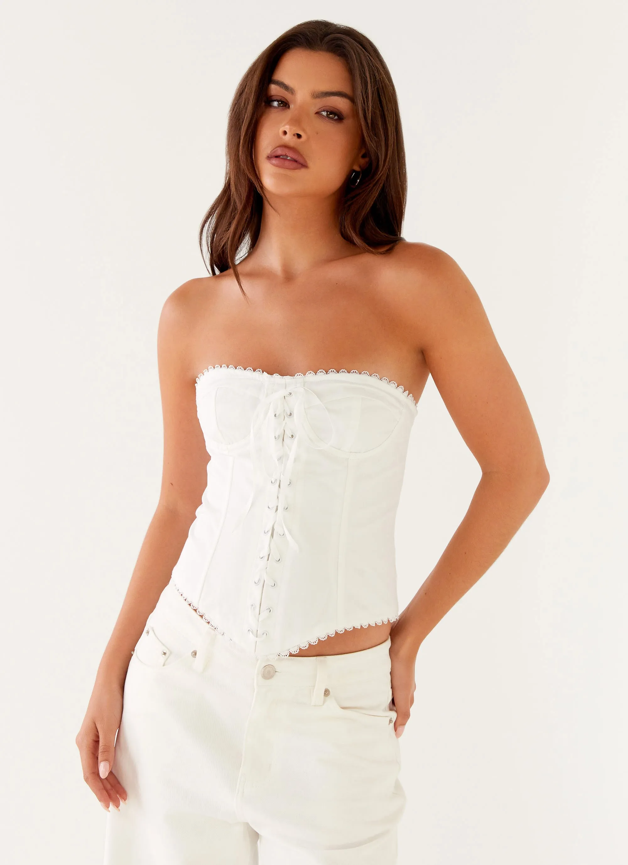 Adjustable Hem Toggles Tory Bustier Top - Ivory