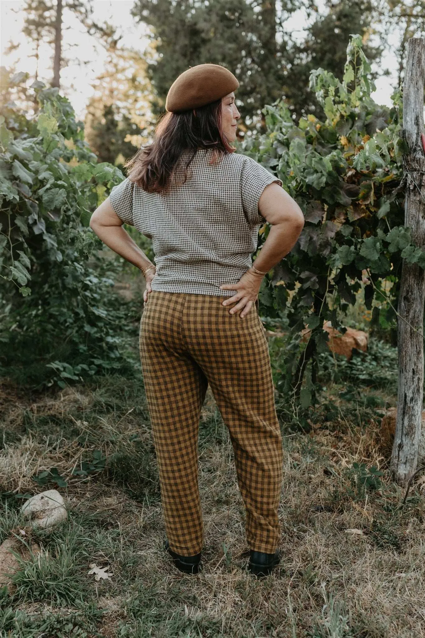 Petite Fit Perfect Pant in Brown Checker