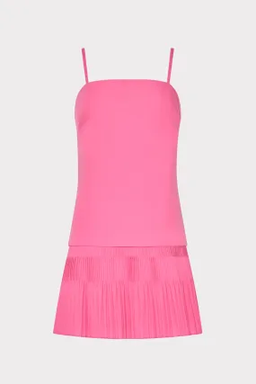 Nola Poplin Pleated Combo Mini Dress Feminine empire waist dress