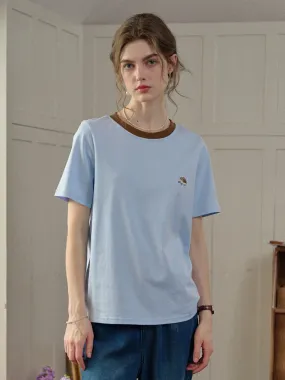 (Add-on Item) Annalise Contrasting Color Crew Neck SR Exclusive Design Embroidered Logo Cotton T-shirt Sport Top