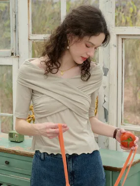 FlexibleCuffs (Add-on Item) Rylie Solid Color Off The Shoulder Knitted Top