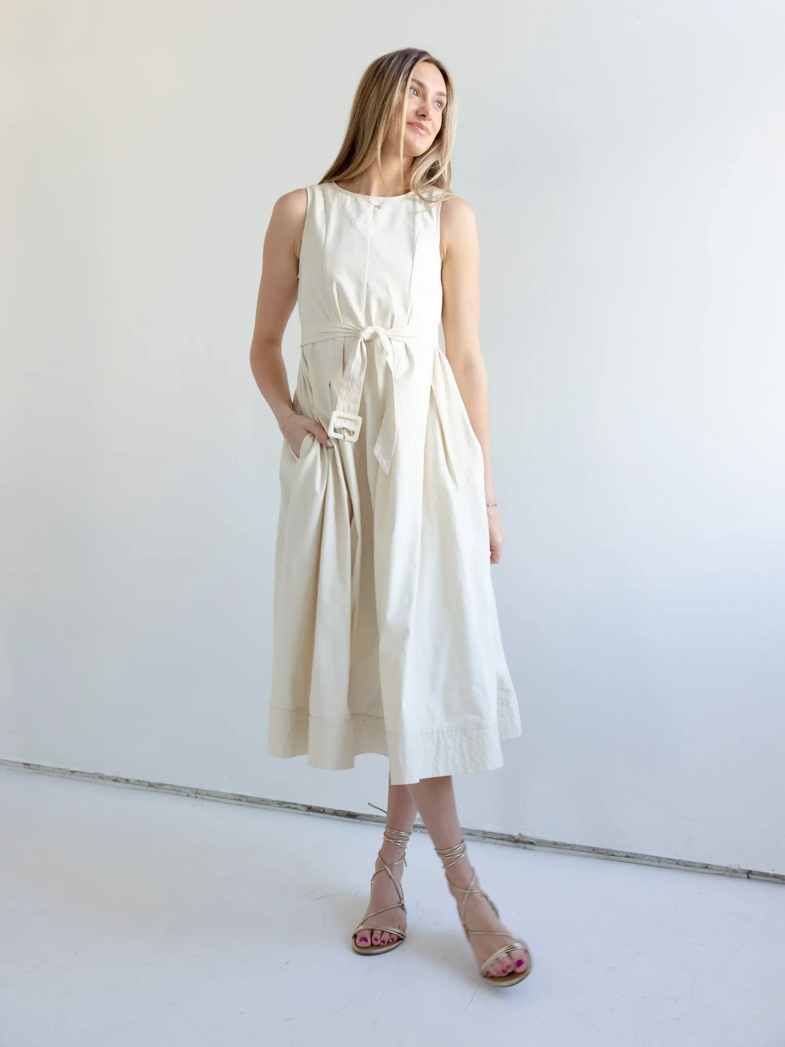 Sun-Protective light layering Addison Belted Midi Dress