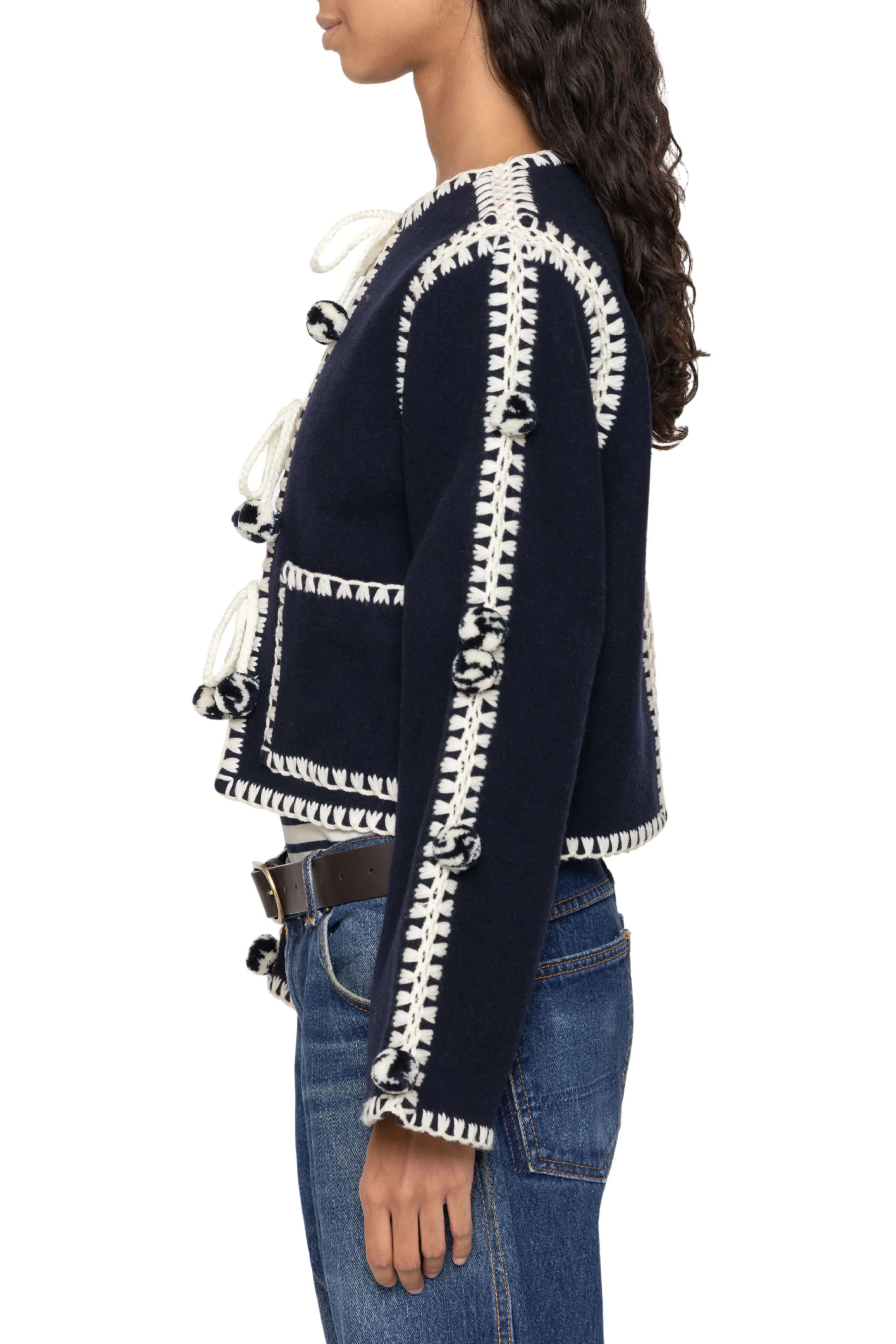 Secure Internal Pockets Taped Neckline Addison Pom Pom Jacket