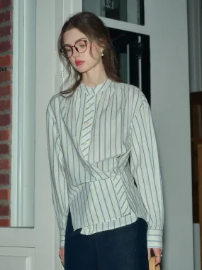Adelaide Stand Collar Stripes Blouse HighStretch Lightweight Thermal