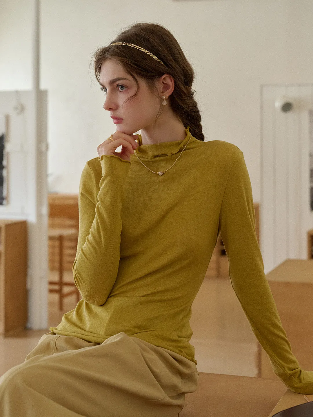 Adelina Half-High Collar Lyocell Merino Top SweatAbsorbent