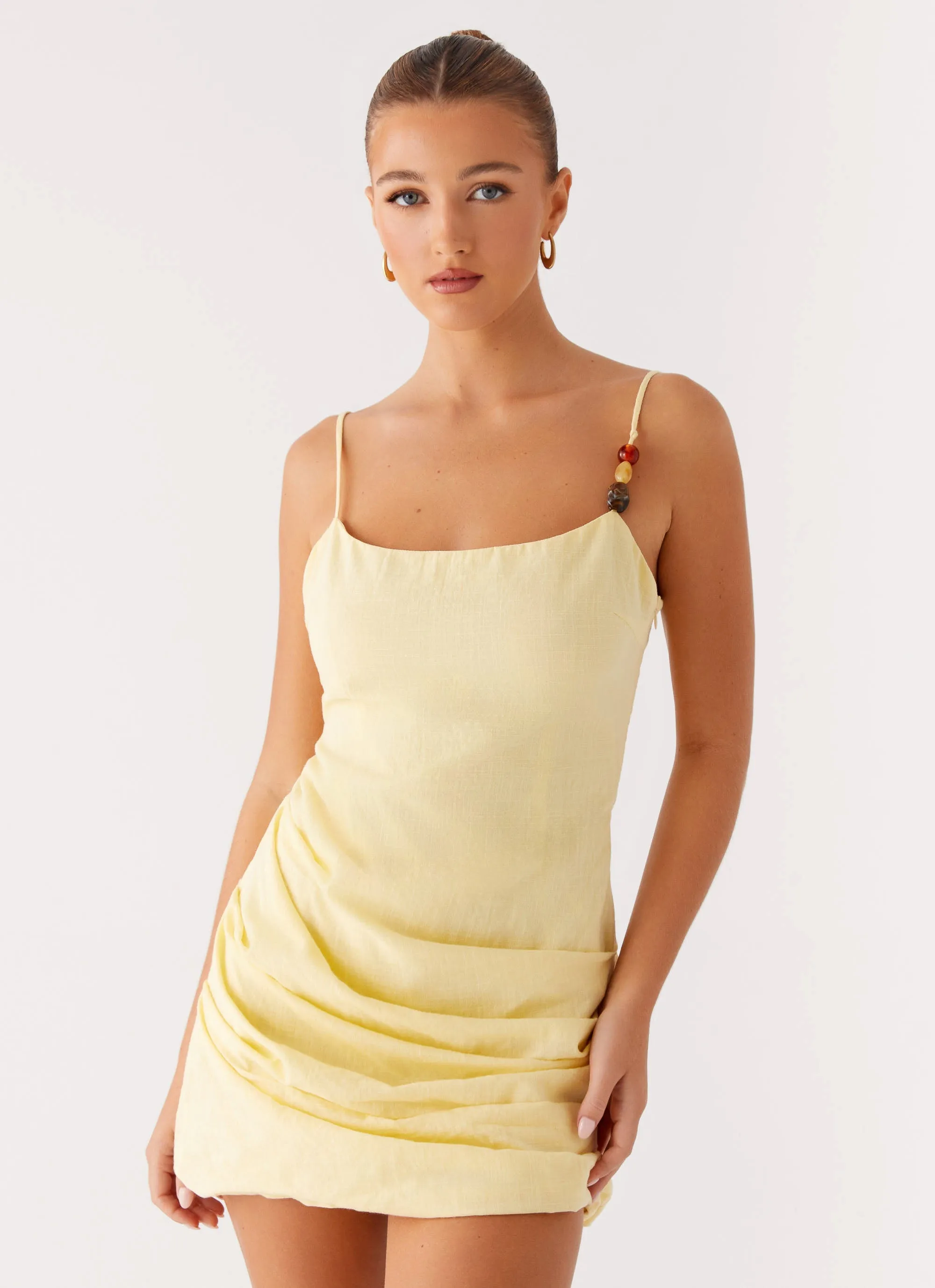 Adella Mini Dress - Yellow Fringe Detail Wrinkle Resistant