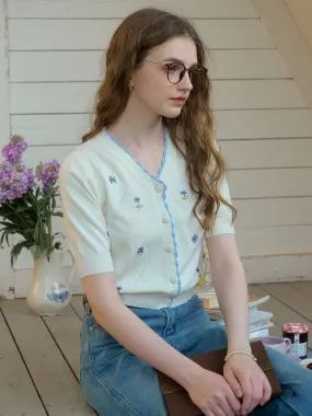 Adelyn Contrast Trim Floral Embroidered Cardigan LightReflectiveTrim