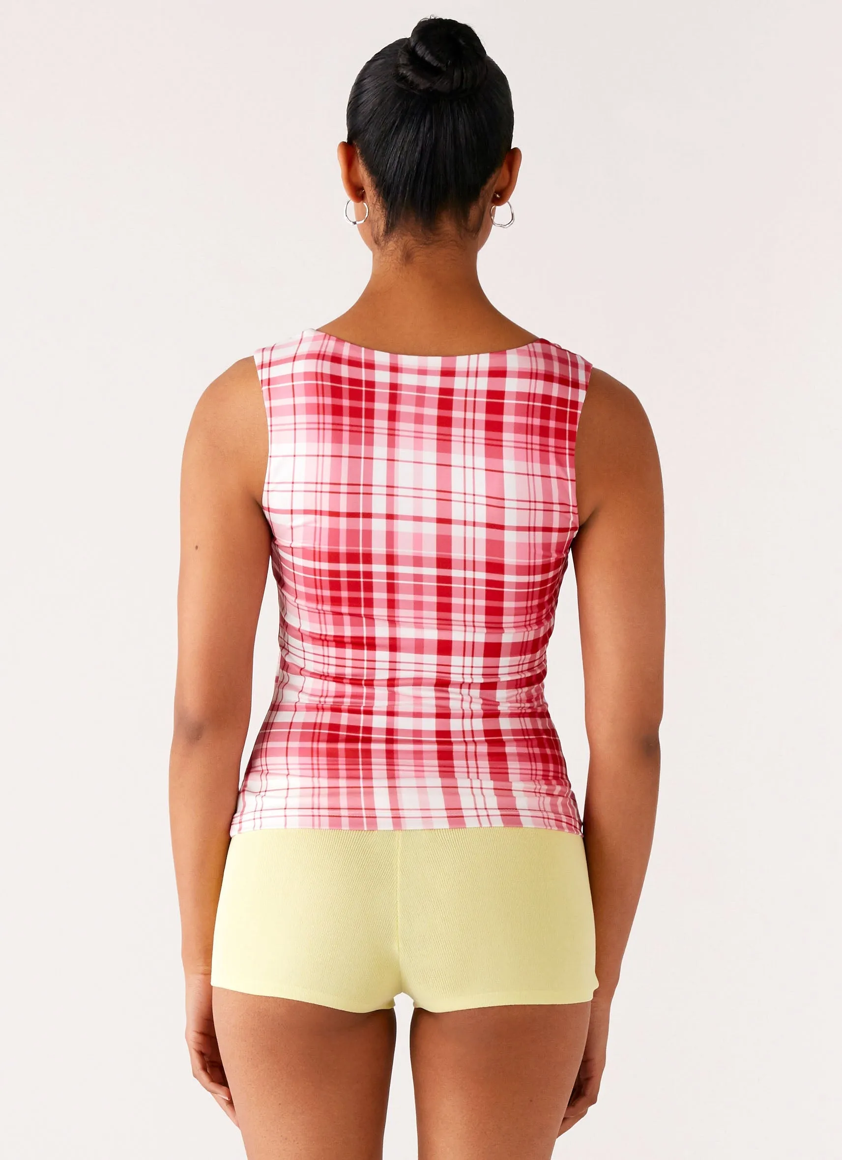 Sporty Blouse No Drama Strap Top - Pink Check