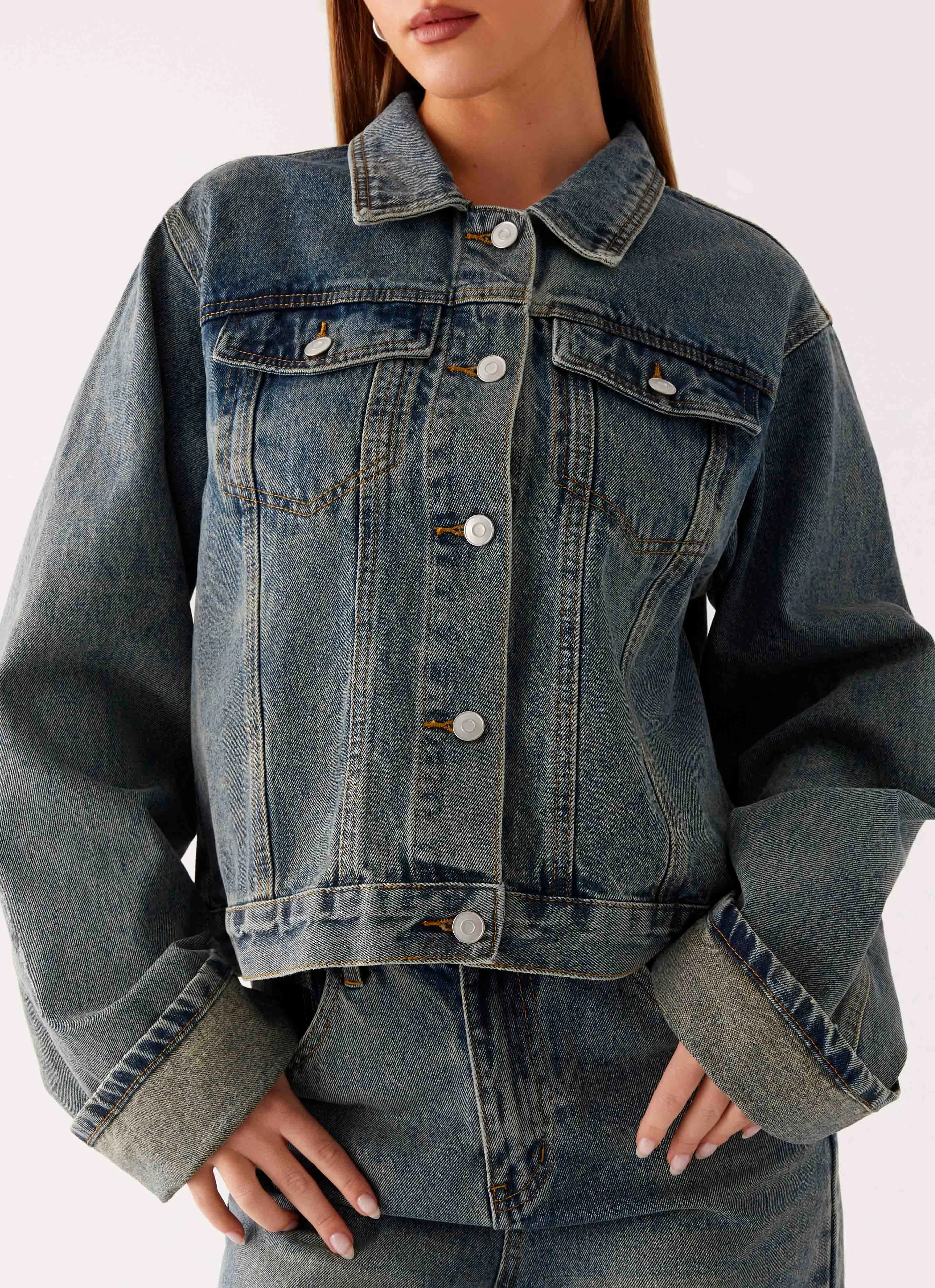 All-Weather Comfort Dirt Repellent Surface Back Again Oversized Denim Jacket - Dirty Wash