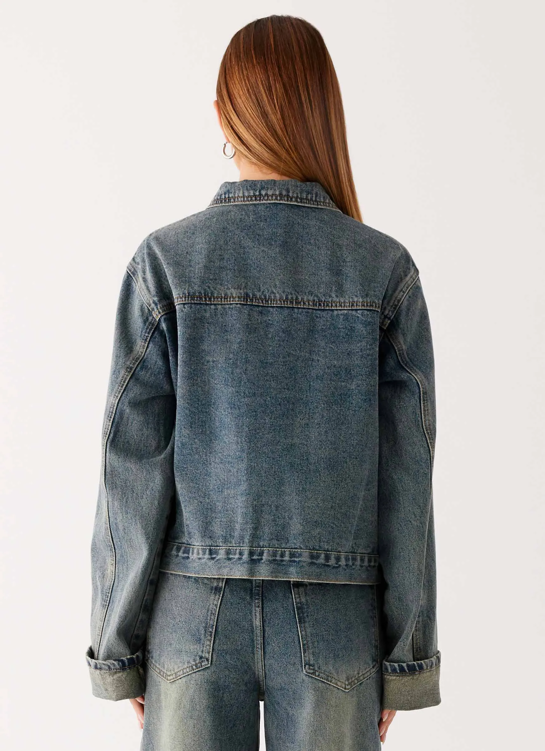 Back Again Oversized Denim Jacket - Dirty Wash Suspenders