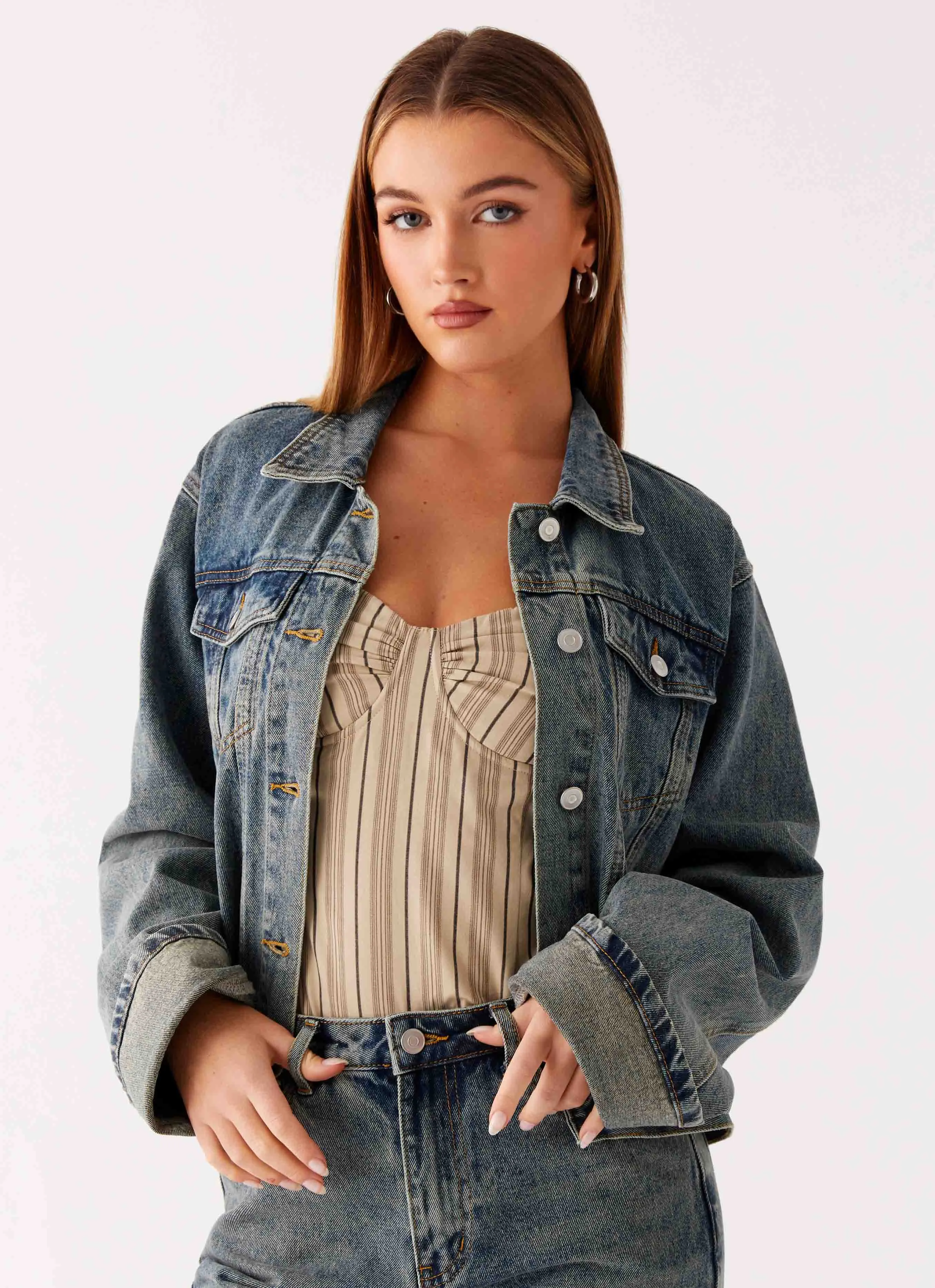 Back Again Oversized Denim Jacket - Dirty Wash Active Layer