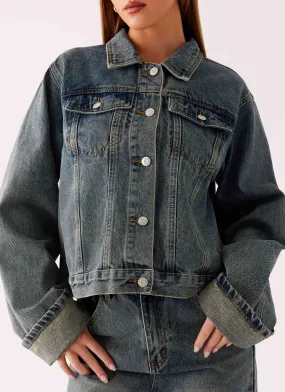 All-Weather Comfort Dirt Repellent Surface Back Again Oversized Denim Jacket - Dirty Wash