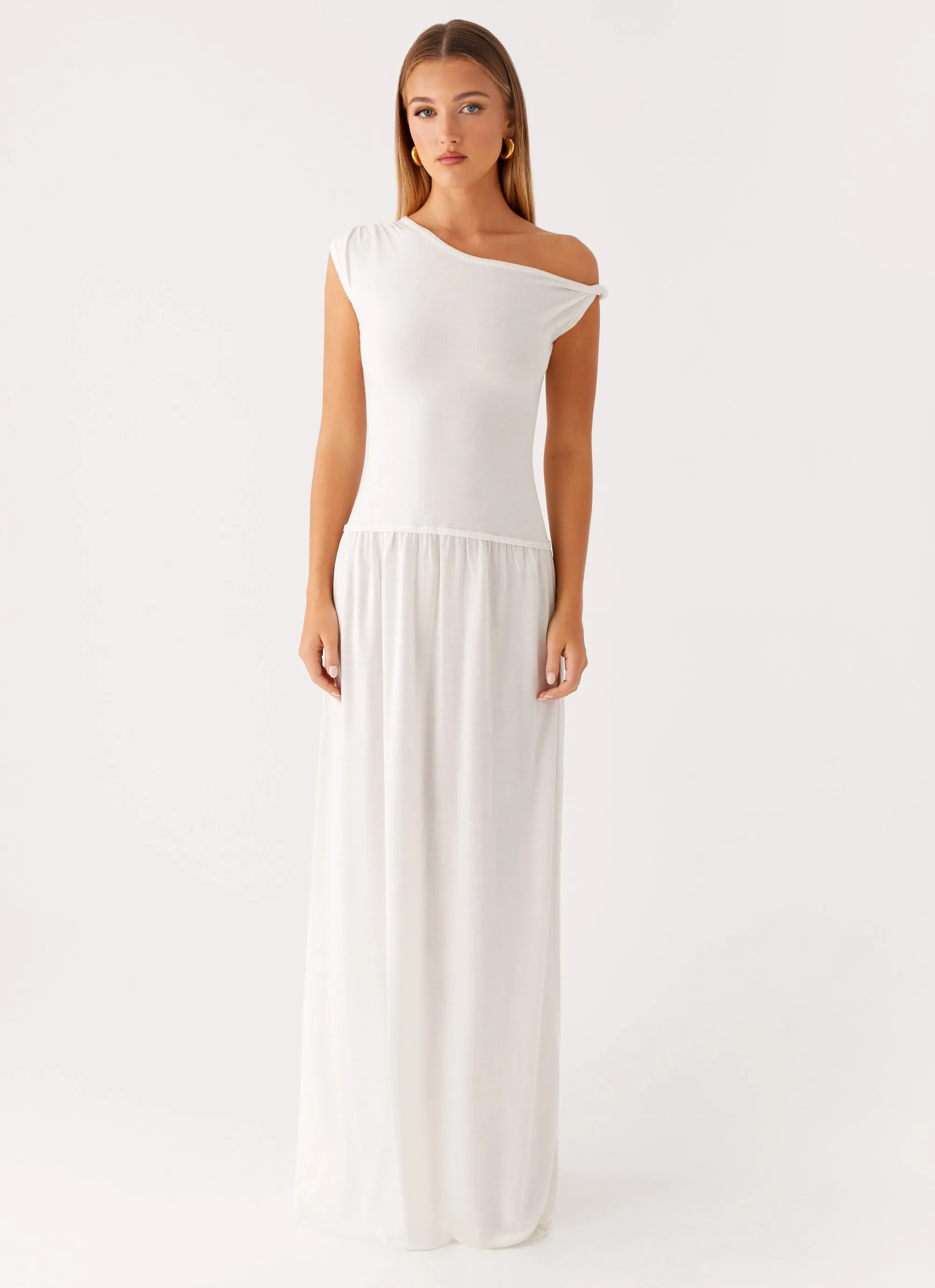 Ardella One Shoulder Maxi Dress - Ivory Trend Appeal Pleated-Skirt