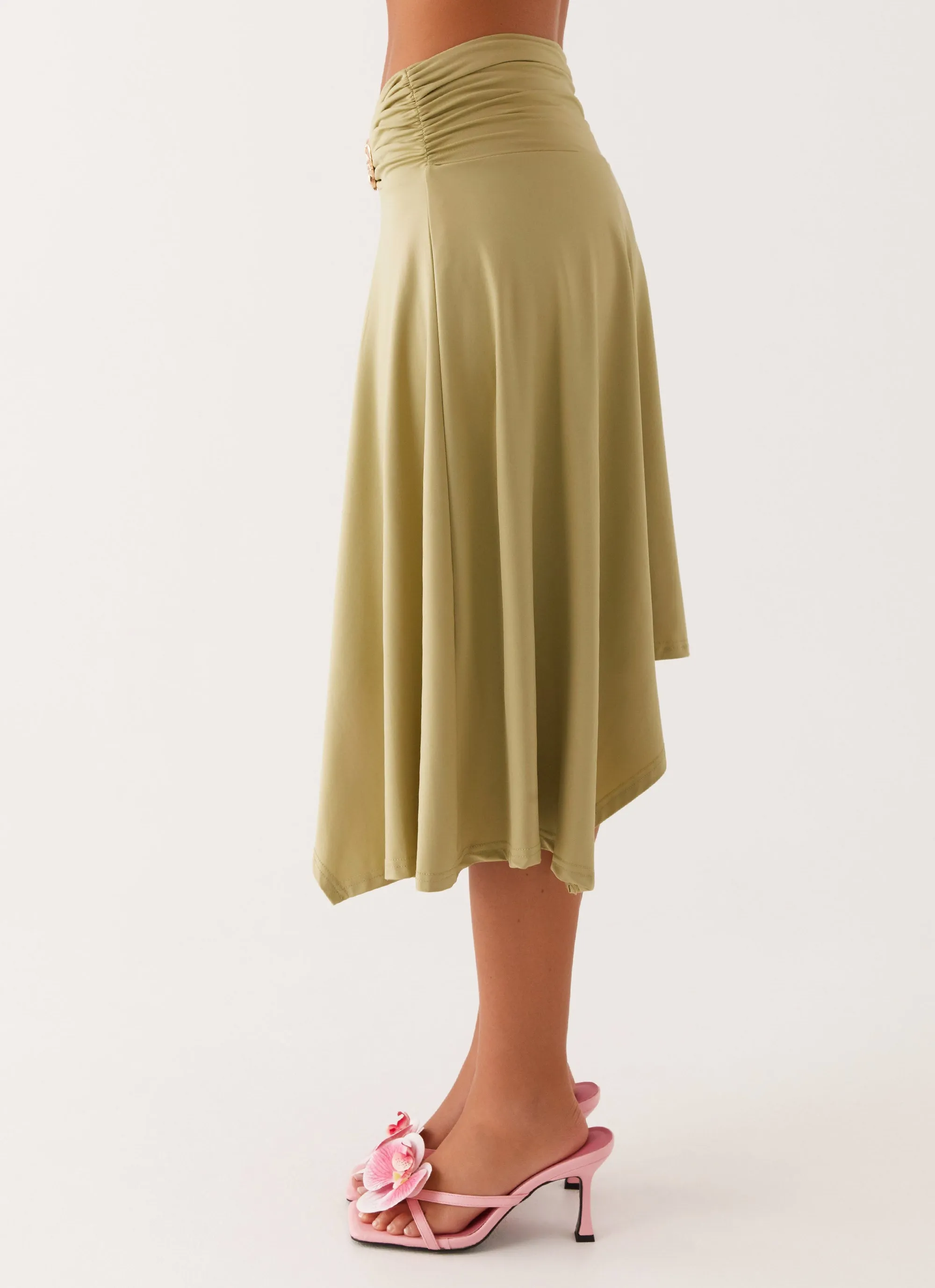 Dolly Midi Skirt - Green Back Slit