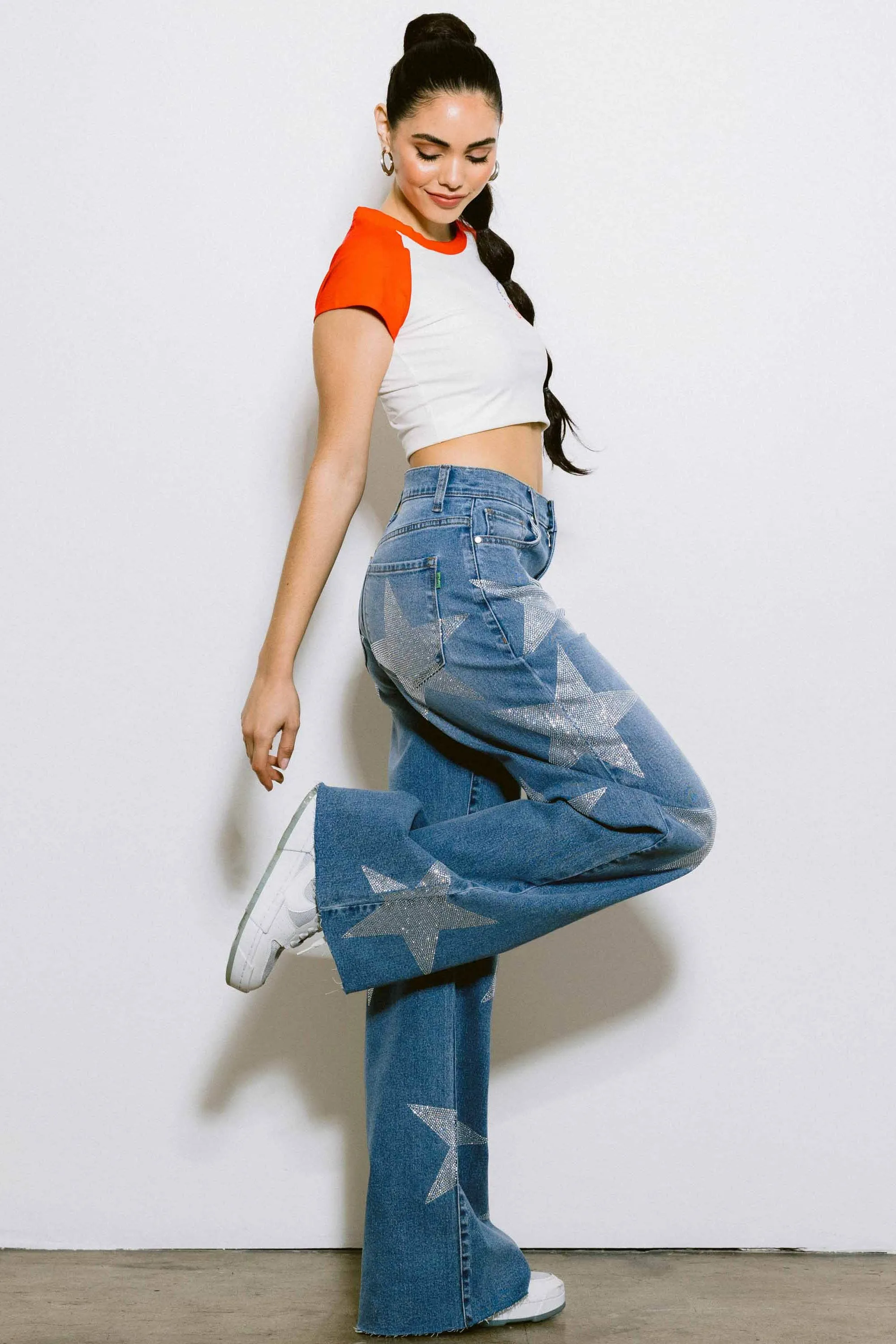 Stardust Wide Leg Pants- Denim Curved Waistline Chic Comfort