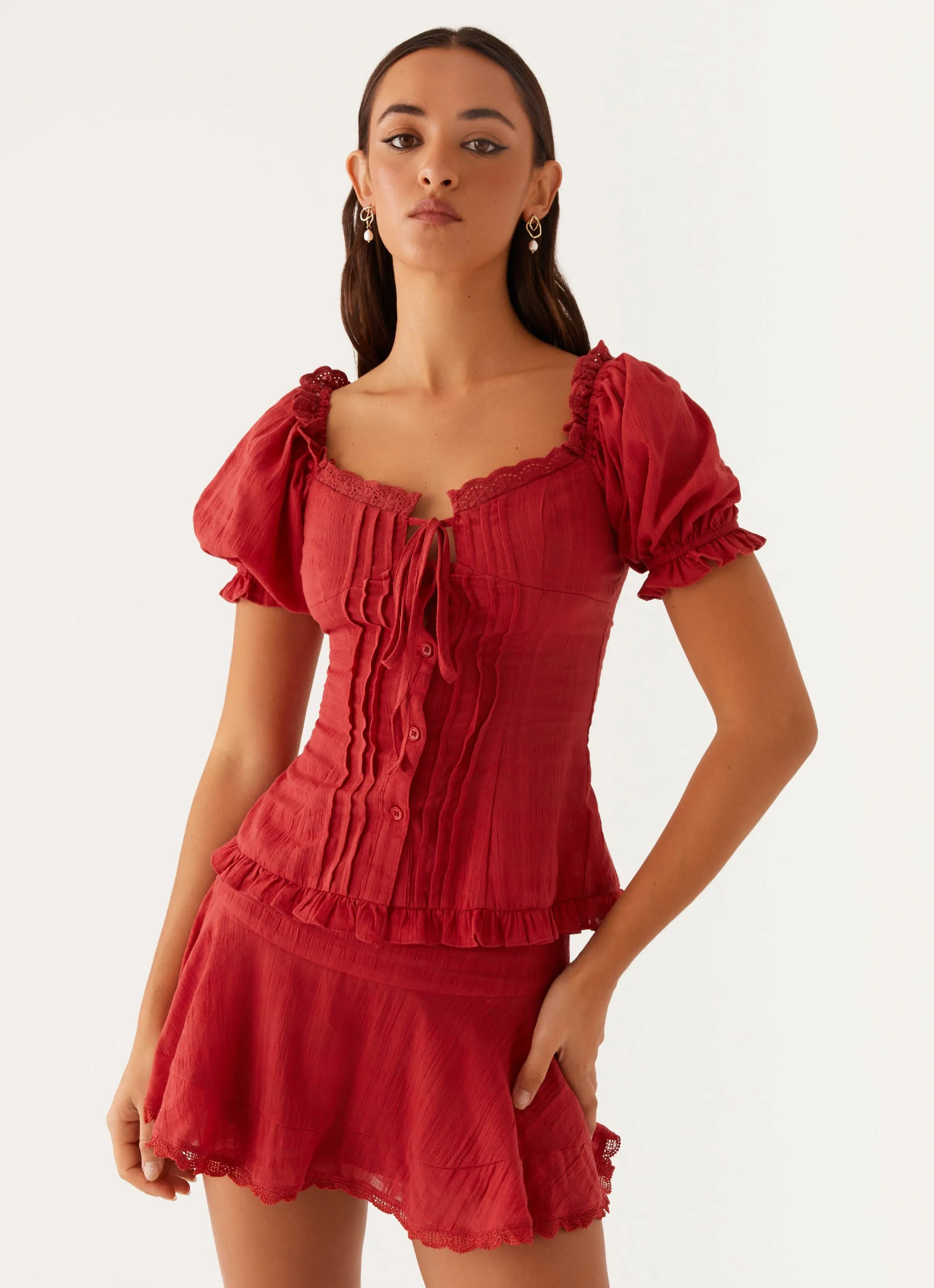 Hundred Percent Mini Skirt - Red Subtle Shimmer Sturdy Waistband