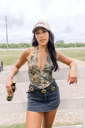 Reinforced Neckline Detail Urban Camo Corset Top