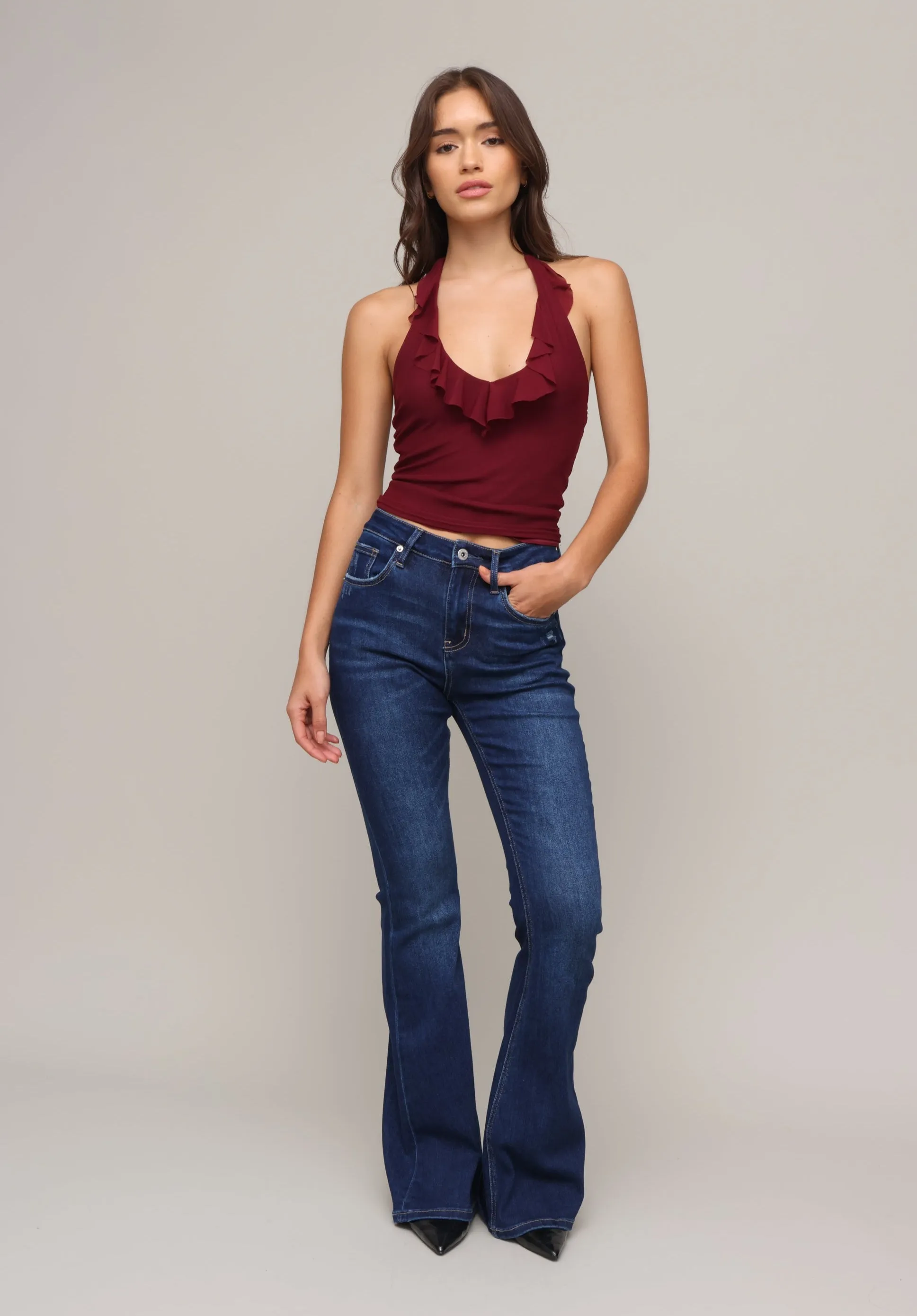 Dana Ruffle Halter ReflectiveDetails Versatile Design