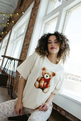 Ribbed Collar Style SlimFit Grin & Bear It Teddy Tee