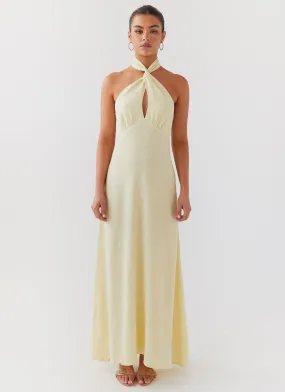 Adrienne Linen Maxi Dress - Lemon Pastel Sky Sophisticated Fit