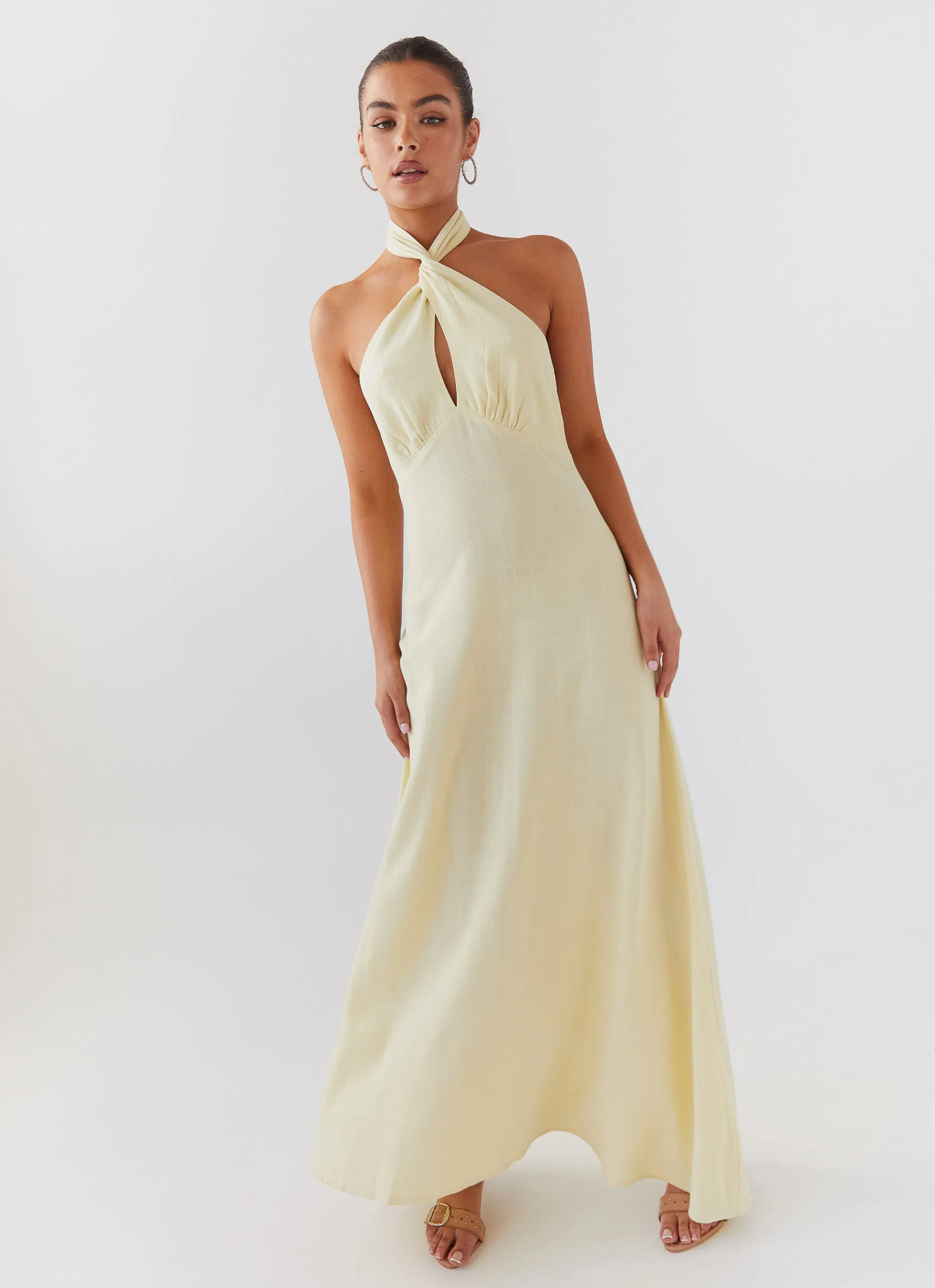 Adrienne Linen Maxi Dress - Lemon Soft and Chic
