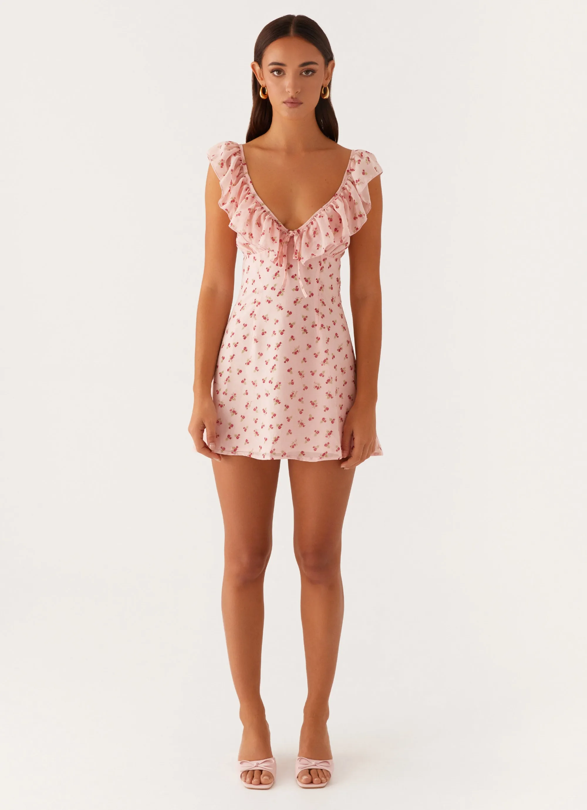 Adrina Ruffle Mini Dress - Pink Flower Seasonal Must Have