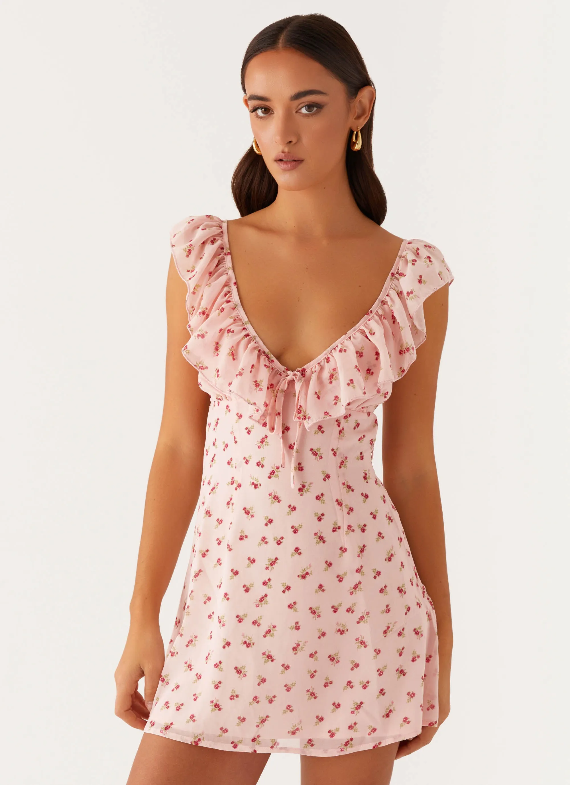 Style Fusion Adrina Ruffle Mini Dress - Pink Flower