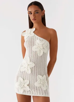 Afterglow One Shoulder Crochet Mini Dress - Ivory Mix Separates Classic Appeal