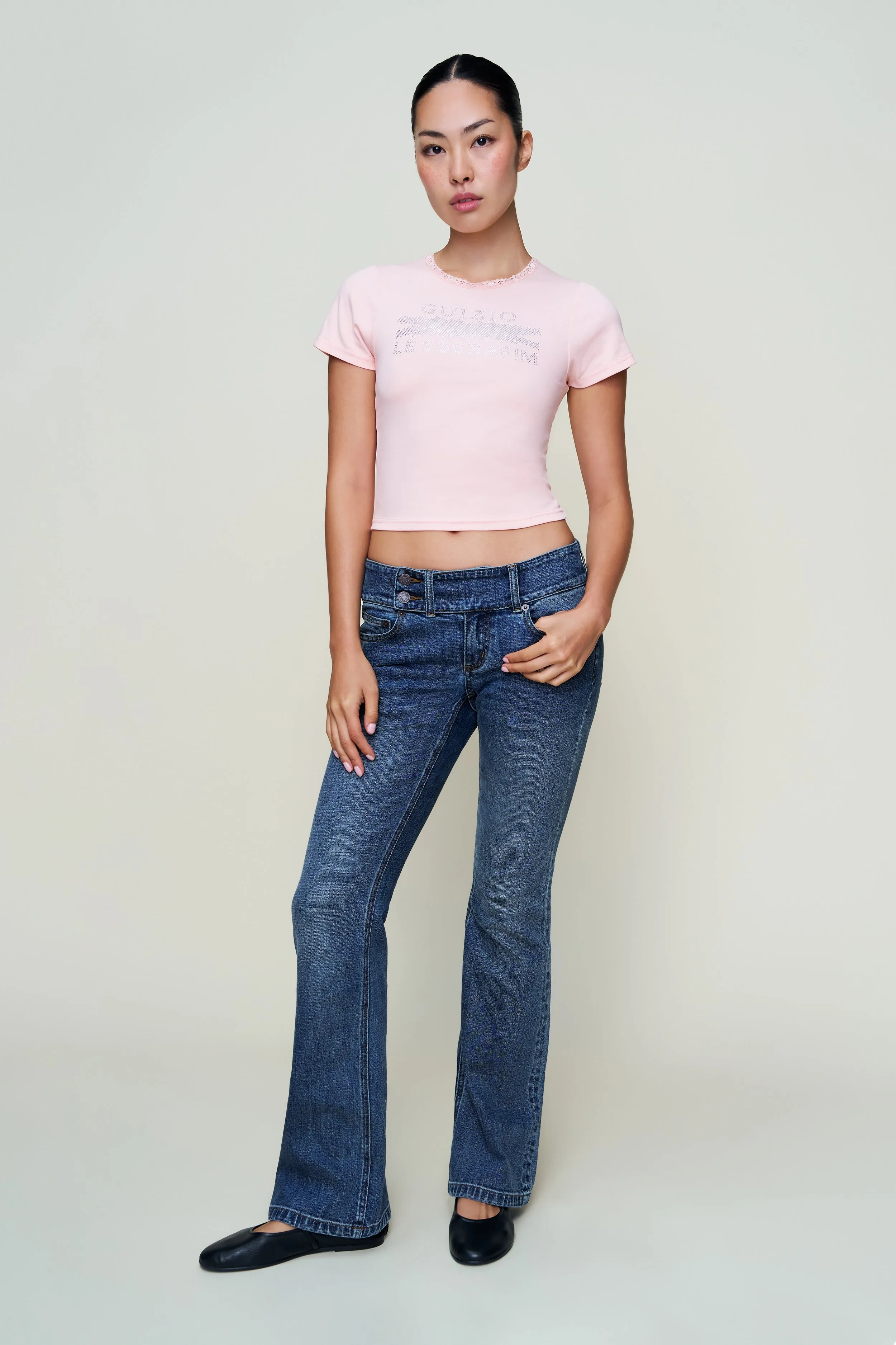 AntiStaticFinish Bedazzled Lace Trim Tee