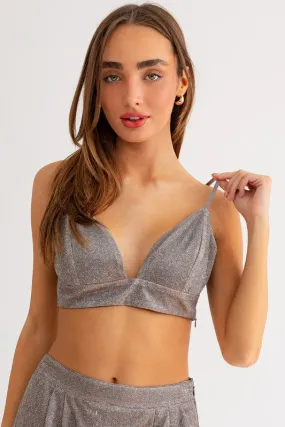 Party Girl Bralette - Tan/Silver Sparkle Fade Resistant Treatment