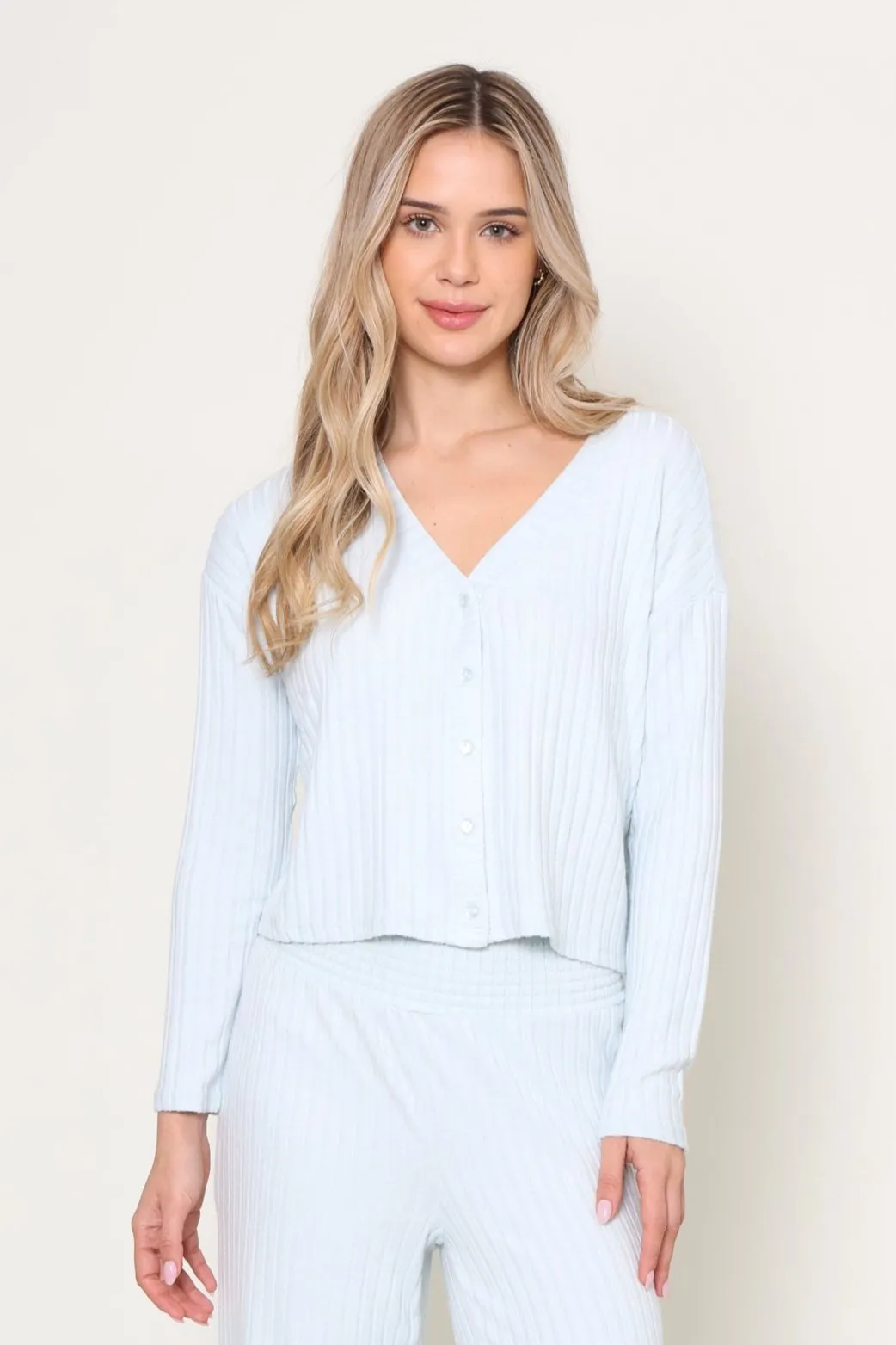 Ribbed Collar Style Mara Long Sleeve Cardigan Top