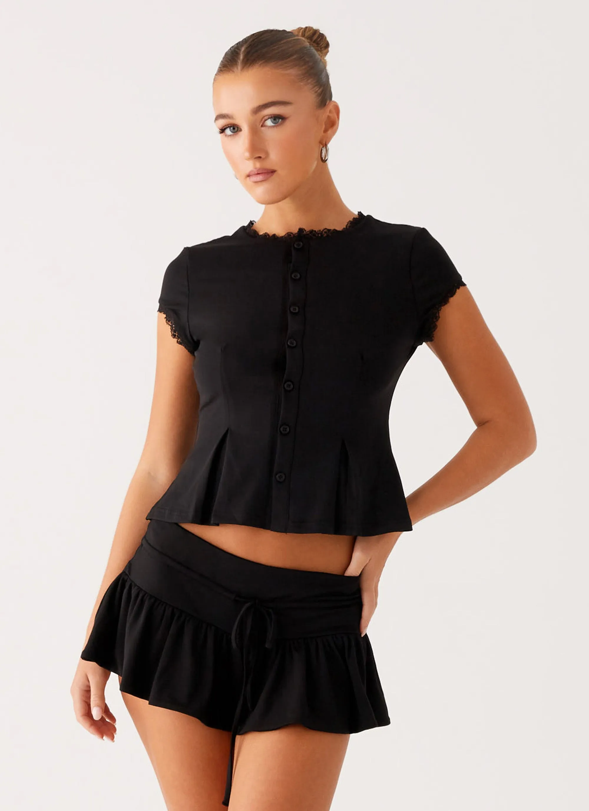 Landon Button Up Top - Black Lightweight Layering Option