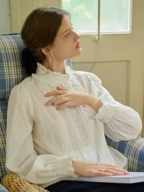 Contoured Armhole Design ??Final Sale??Kiana Mock Neck Embroidered Cotton Eedwardian Style Blouse