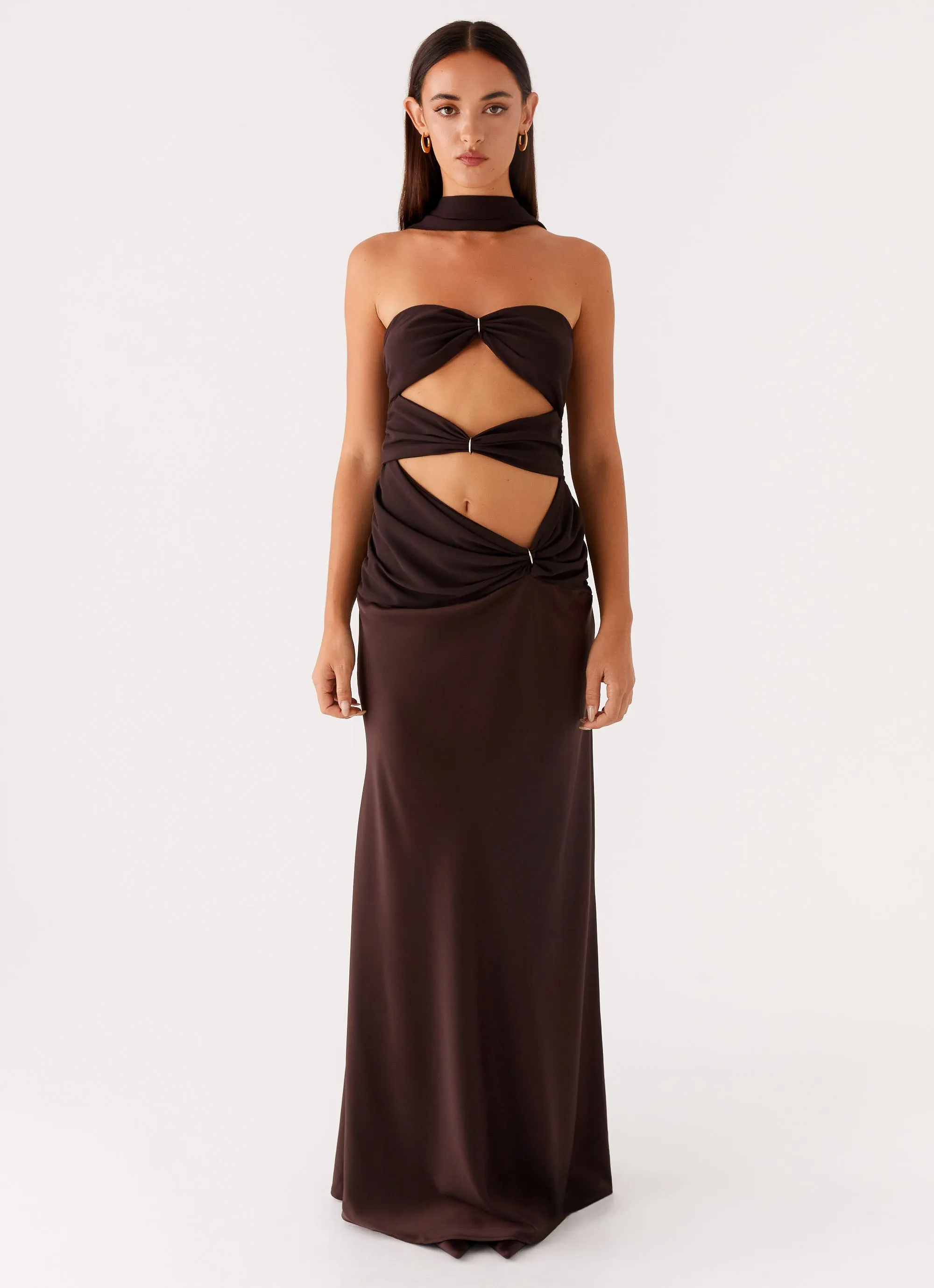 Alaine Scarf Maxi Dress - Dark Chocolate All-season garment Sleek Touch