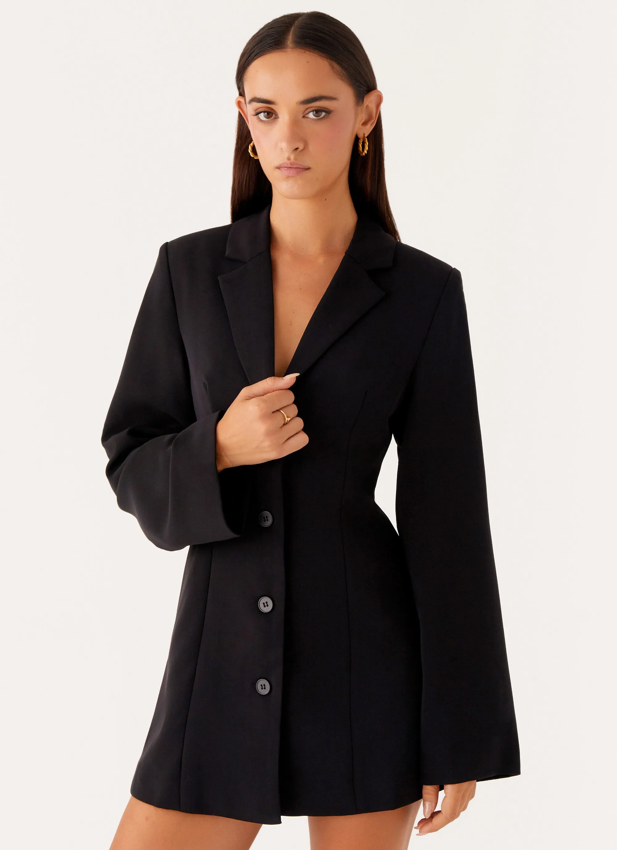 Albi Fitted Blazer Mini Dress - Black Non Slip Waist