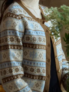 Aleah SR Exclusive Design Snowflake Jacquard Fair Isle Crew Neck Sweater Cardigan Abrasion Resistant Surface NonRestrictive Cut