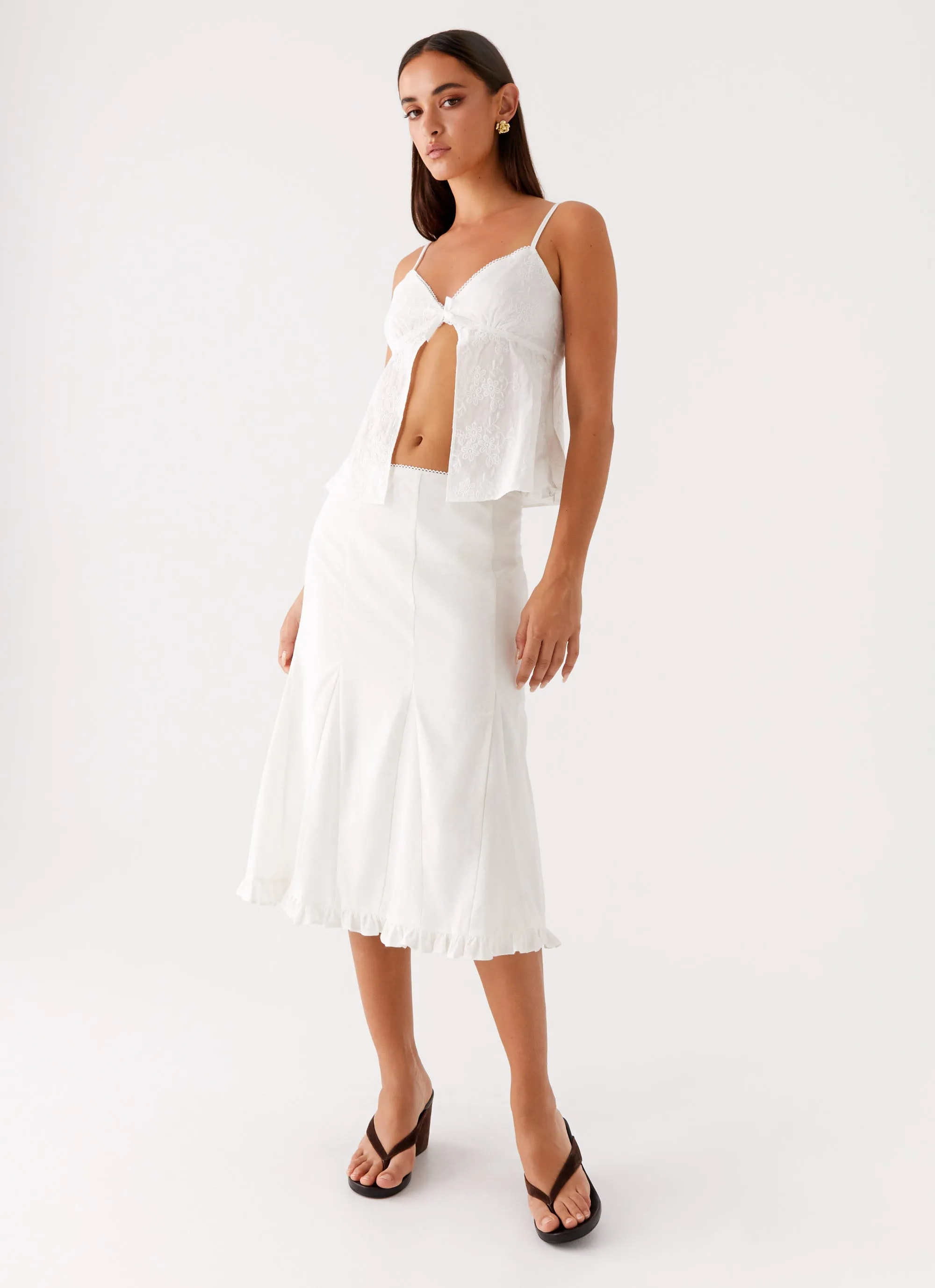 Alec Midi Skirt - White Gentle Flow Clean Fit