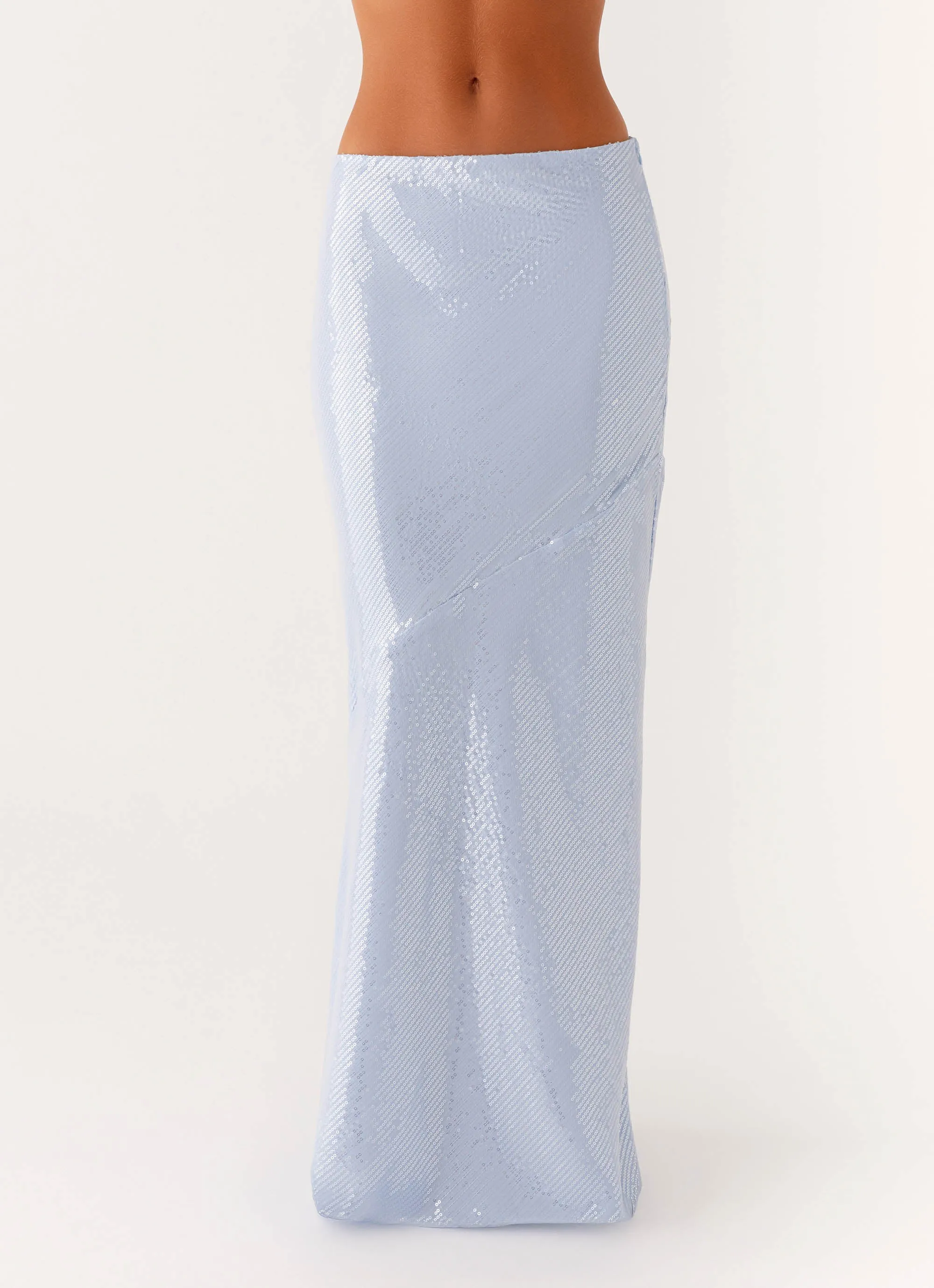 Frayed Finish Algorithm Sequin Maxi Skirt - Blue