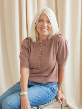 DurableDoubleLayeredHem Alice Knit Polo - Brown