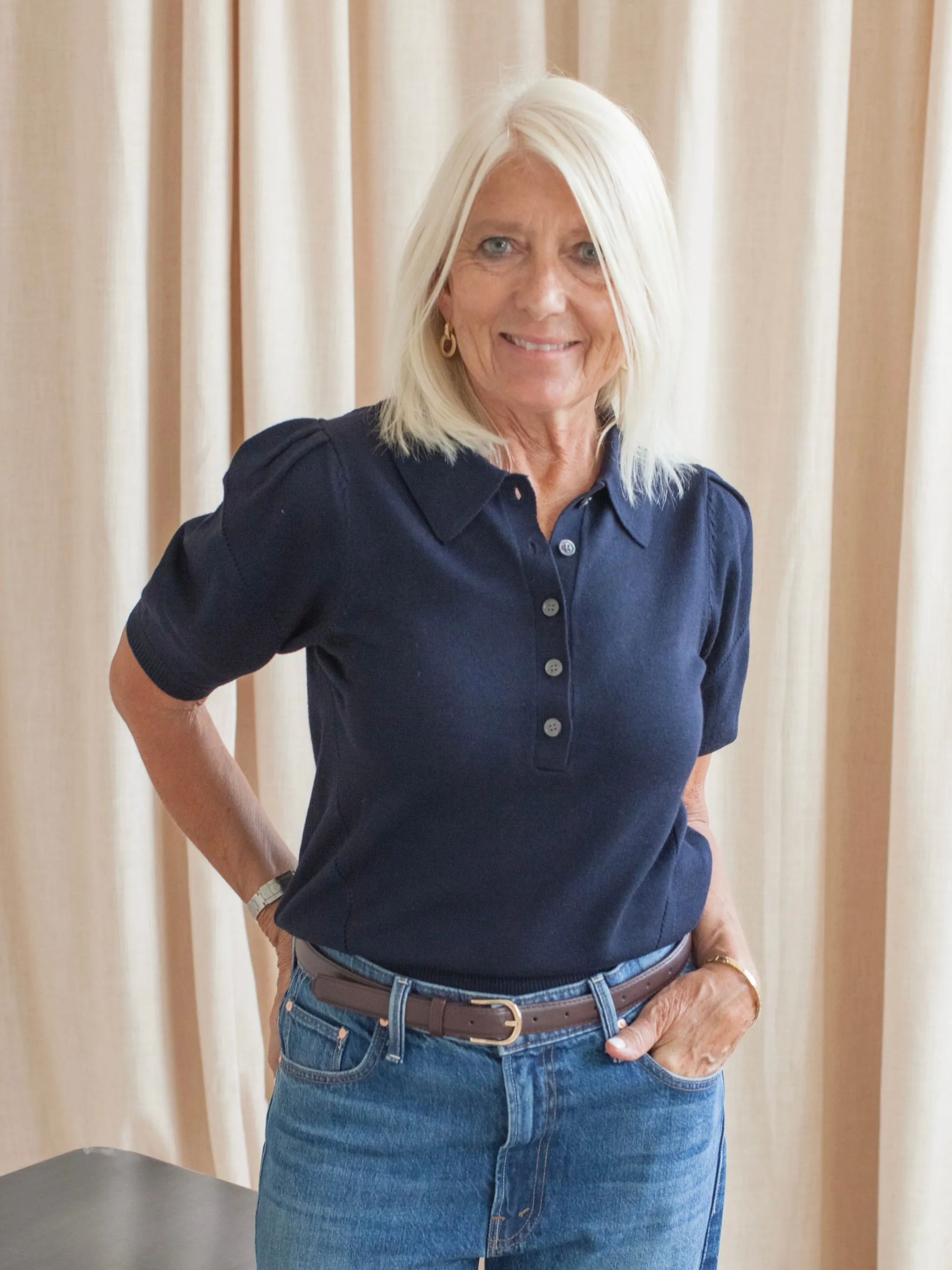 Alice Knit Polo- Navy All Weather Performance Fabric