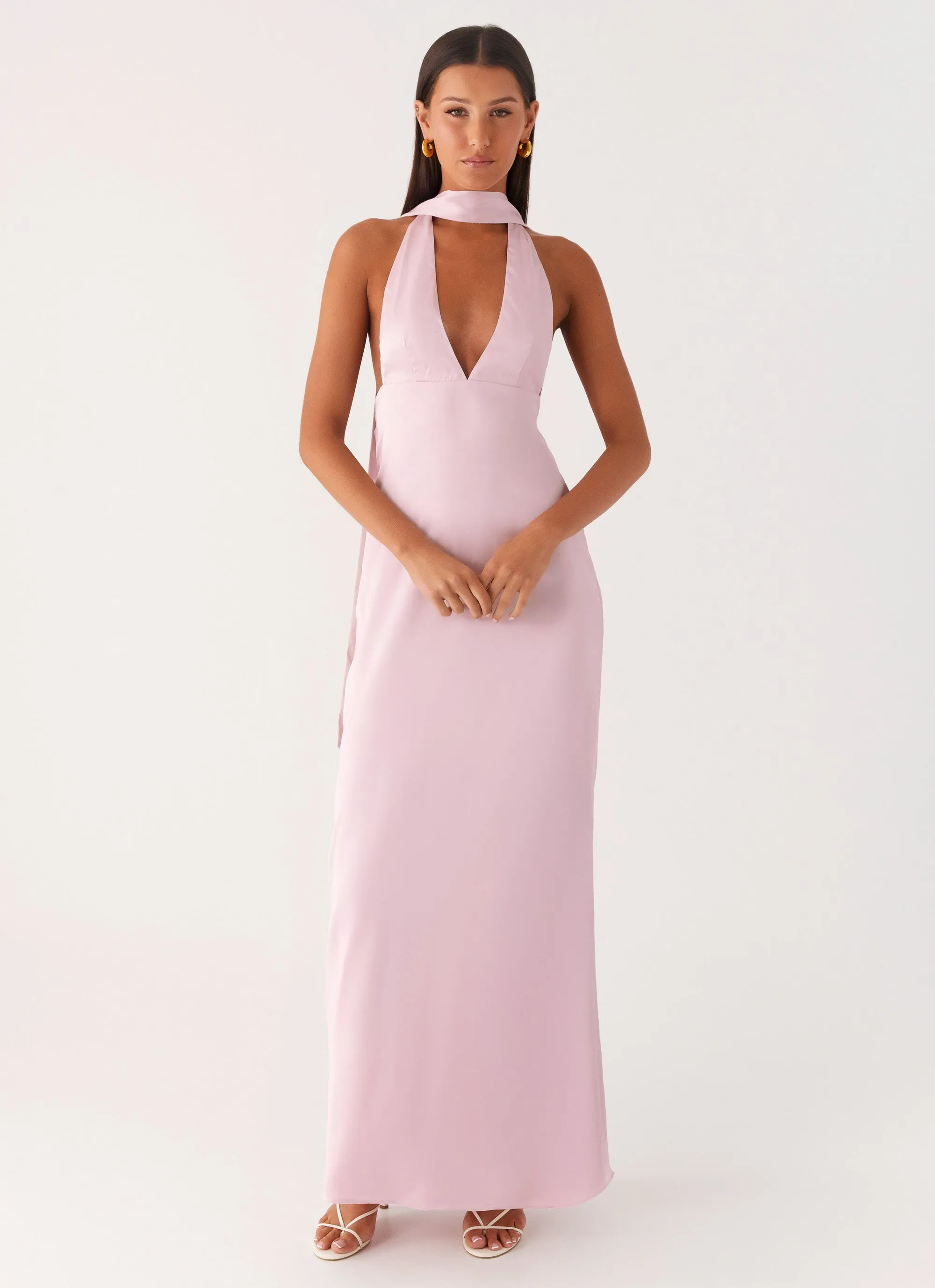 Shore Time Bright Mood Alicia Satin Halter Maxi Dress - Baby Pink