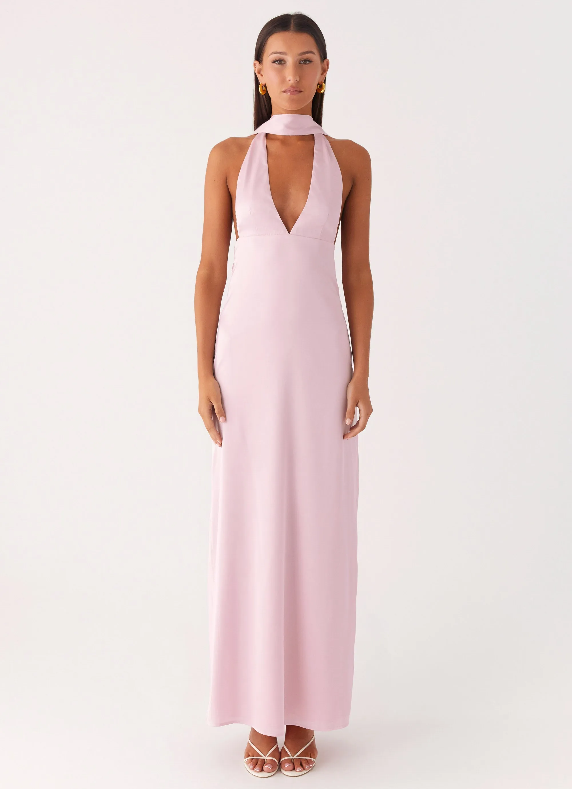 Alicia Satin Halter Maxi Dress - Baby Pink Smart Layers