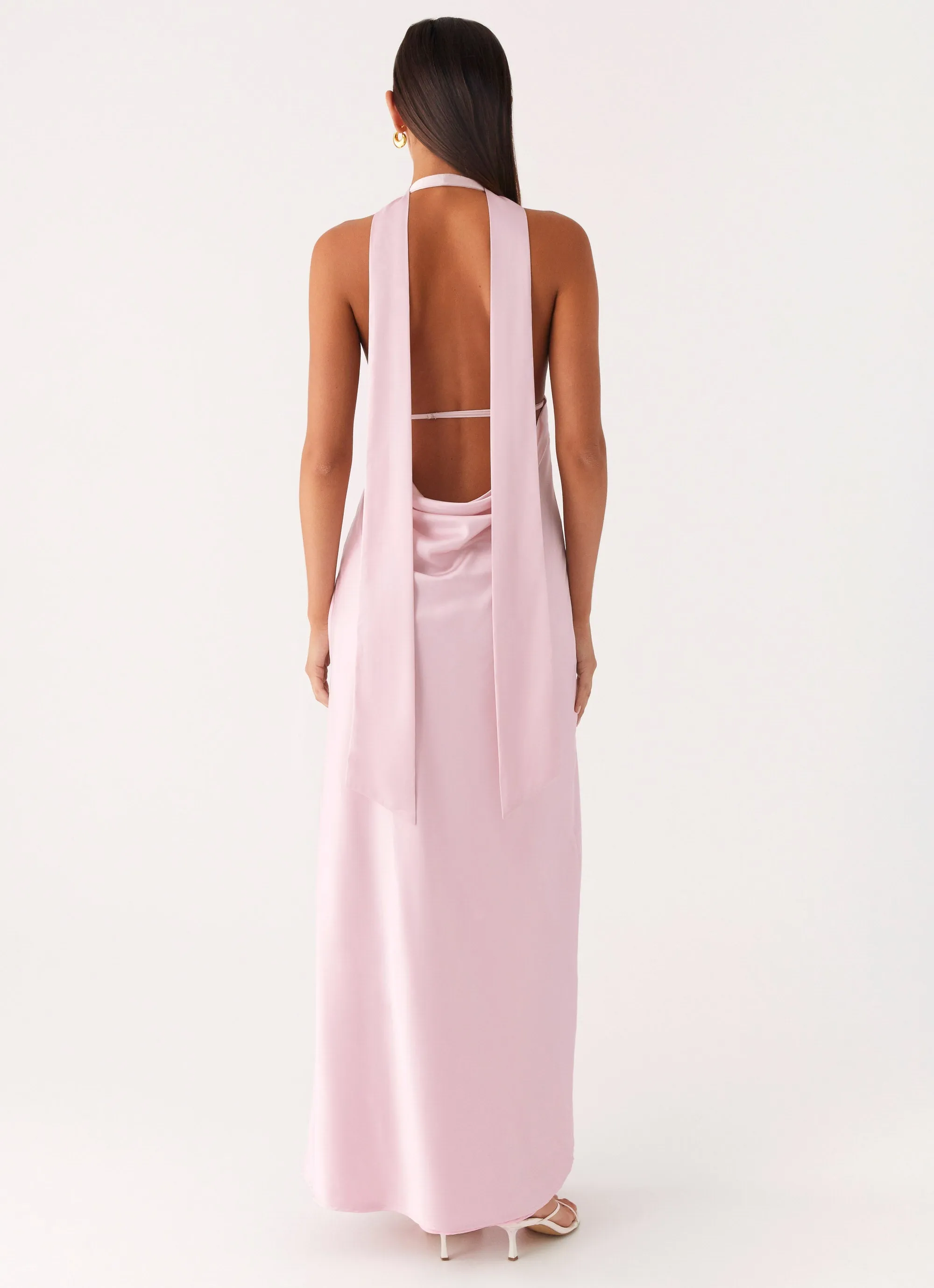 Workwear Comfort Alicia Satin Halter Maxi Dress - Baby Pink