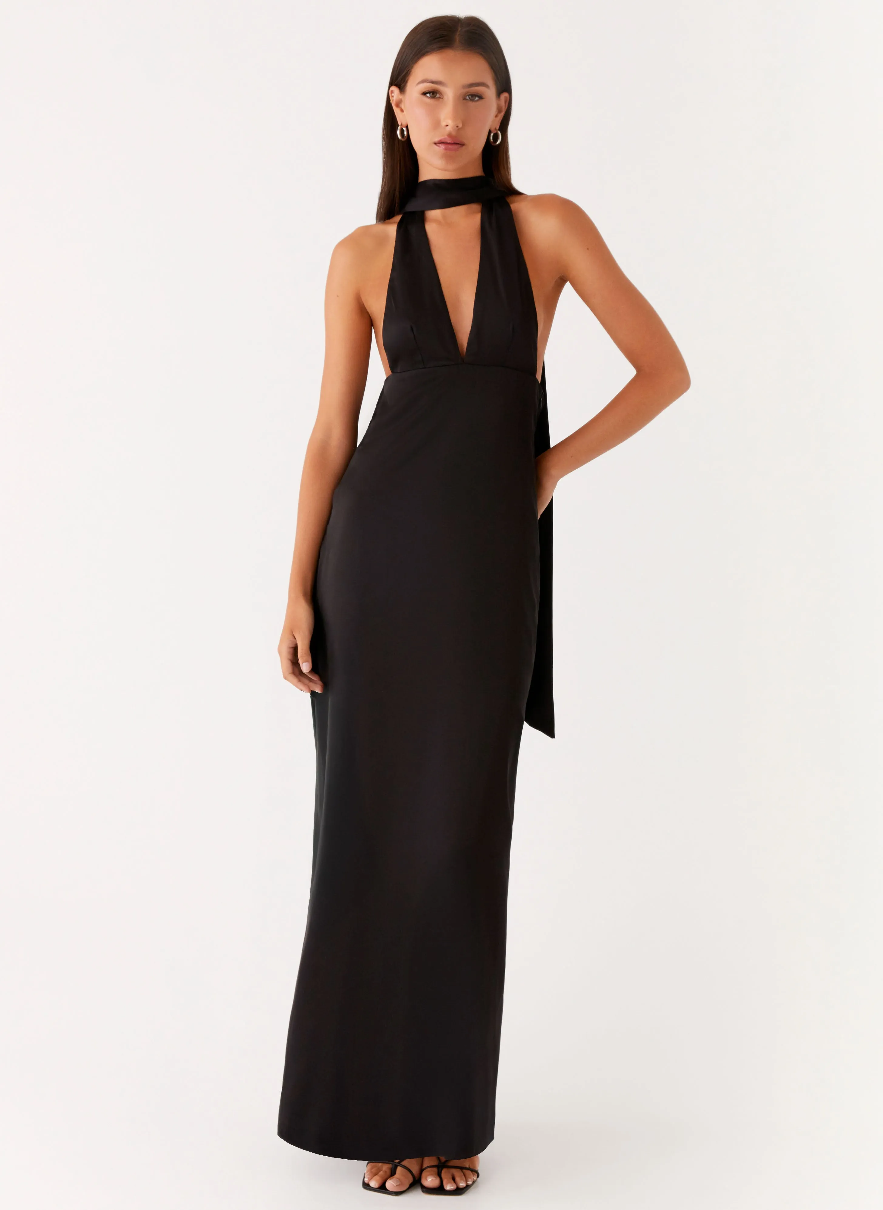 Daily Flex Alicia Satin Halter Maxi Dress - Black