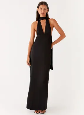 Alicia Satin Halter Maxi Dress - Black Hip-Flattering Timeless Comfort